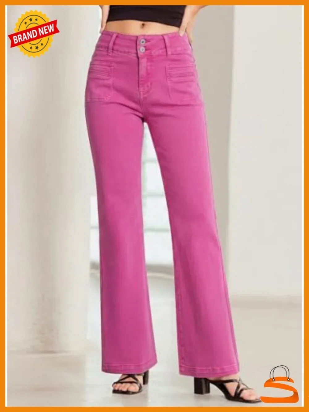 Women's Wide Leg Jeans High Waisted Tummy Control Stretchy Pockets